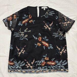 Black Floral Embroidered Top